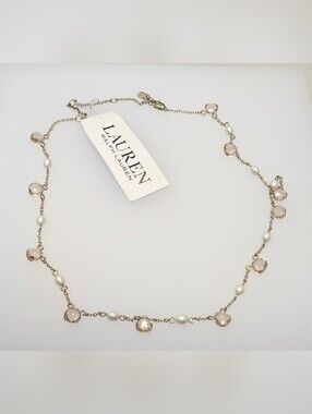 NWT Ralph Lauren Gold-Tone Silk Pearl Station Collar Necklace